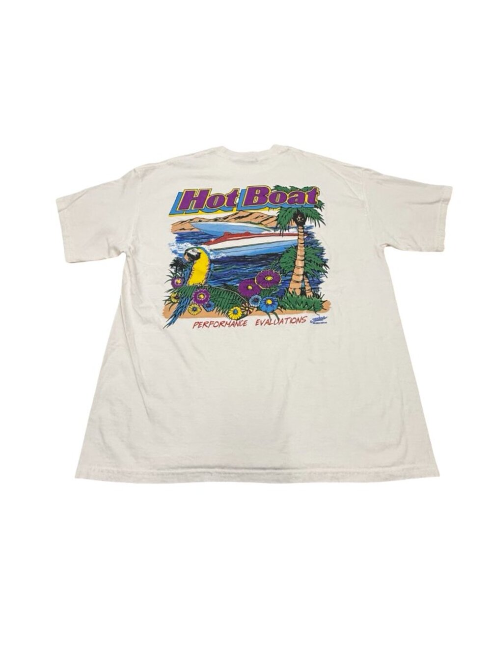 Vintage 1990s Hot Boat Magazine Performance Evaluations T Shirt White Tropical G - Picture 7 of 7